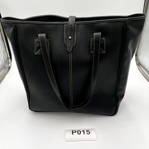 Black Barrington Pebbled Leather‎ Tote Bag with Contrast Stitching Tab Closure